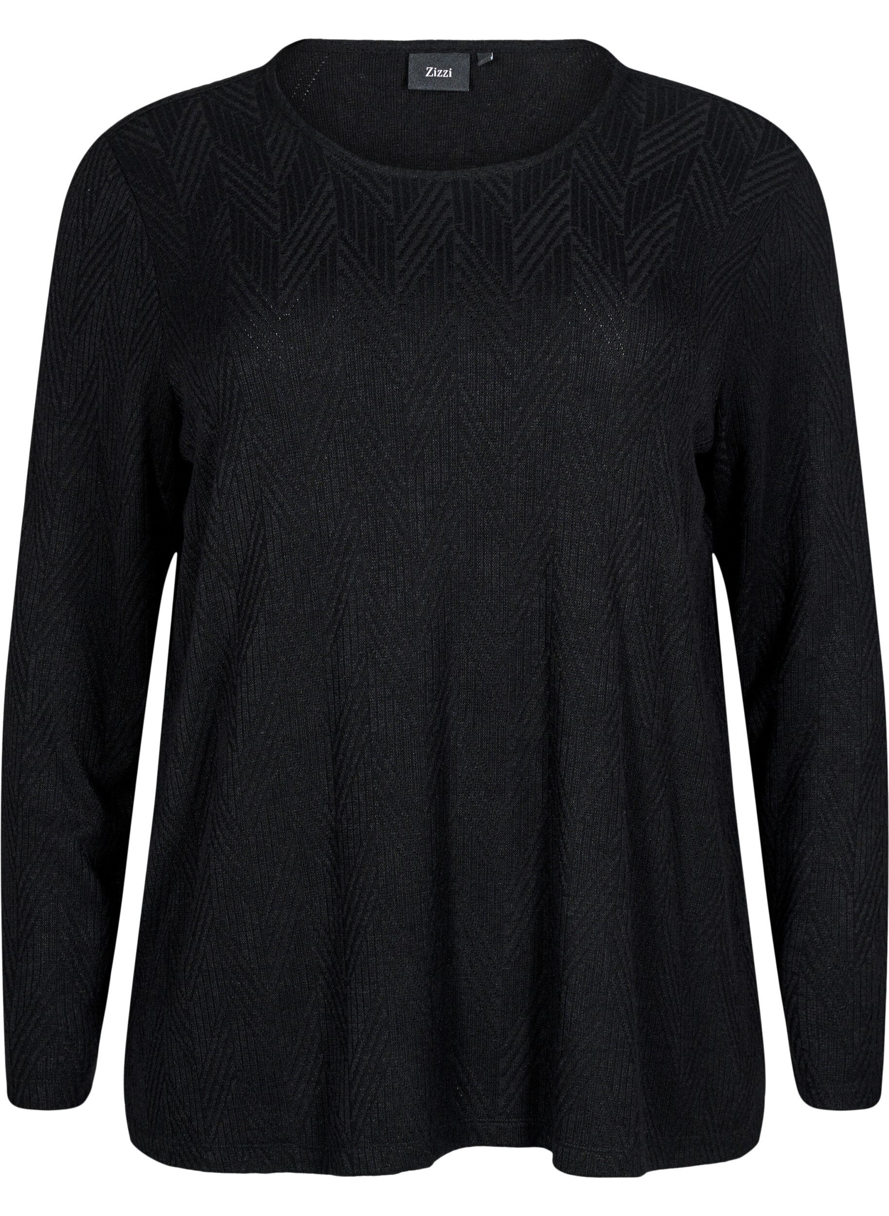 Zizzi Lang&aelig;rmet bluse med m&oslash;nster, Sort, Packshot image number 0