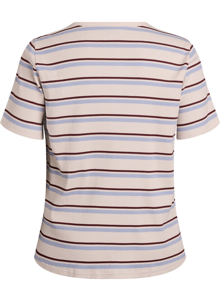 Rib T-shirt med striber og knapdetalje, Lilla, Packshot image number 1
