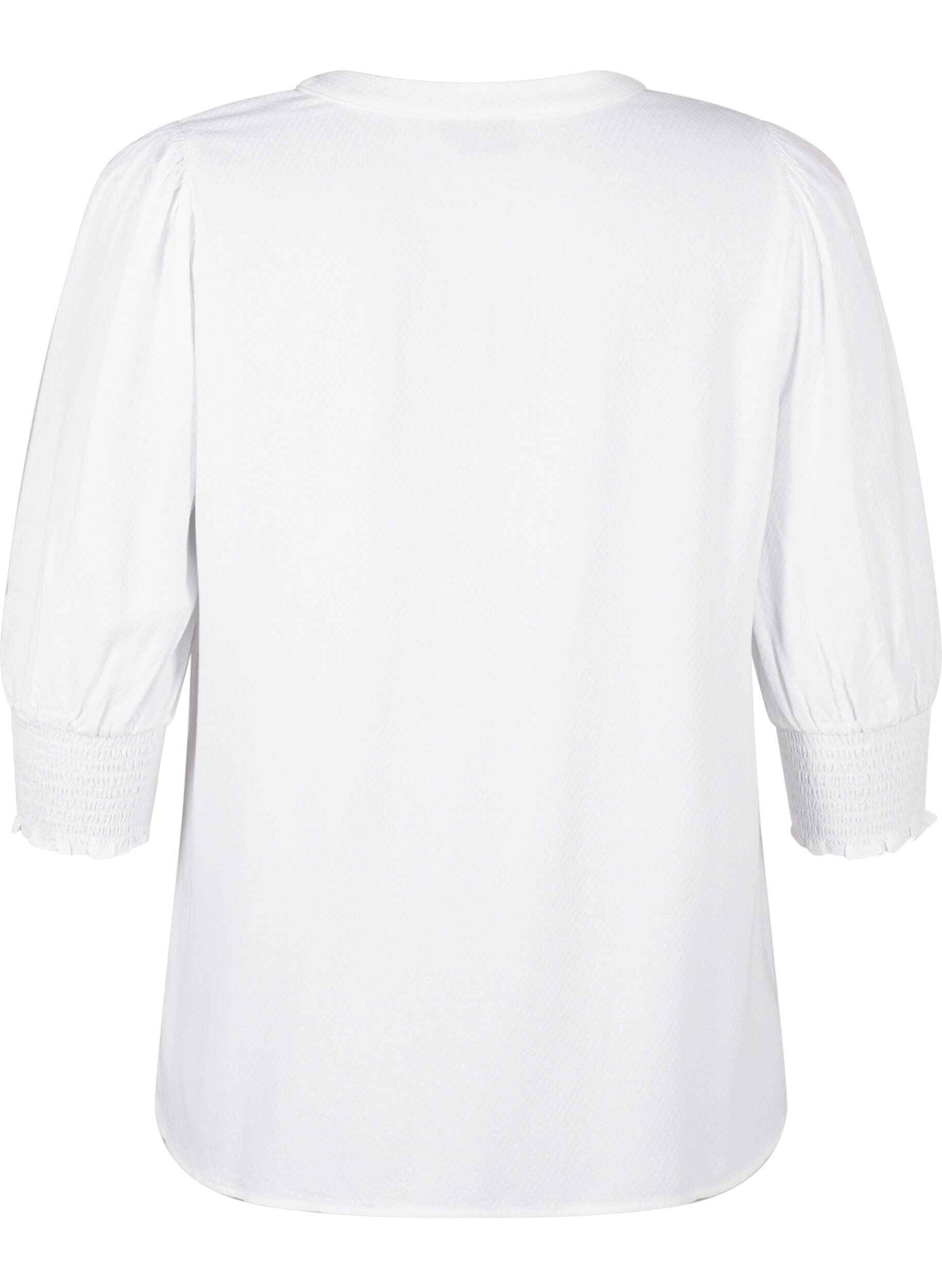 Zizzi Viskosebluse med smock og fl&aelig;sedetalje, Bright White, Packshot image number 1