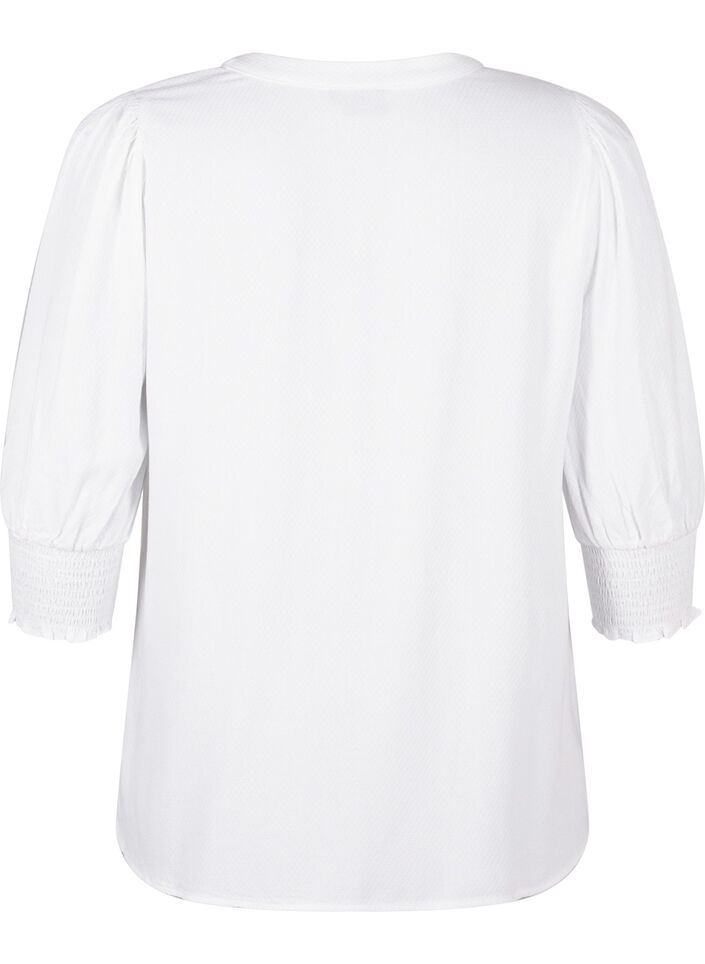 Viskosebluse med smock og flæsedetalje, Bright White, Packshot image number 1