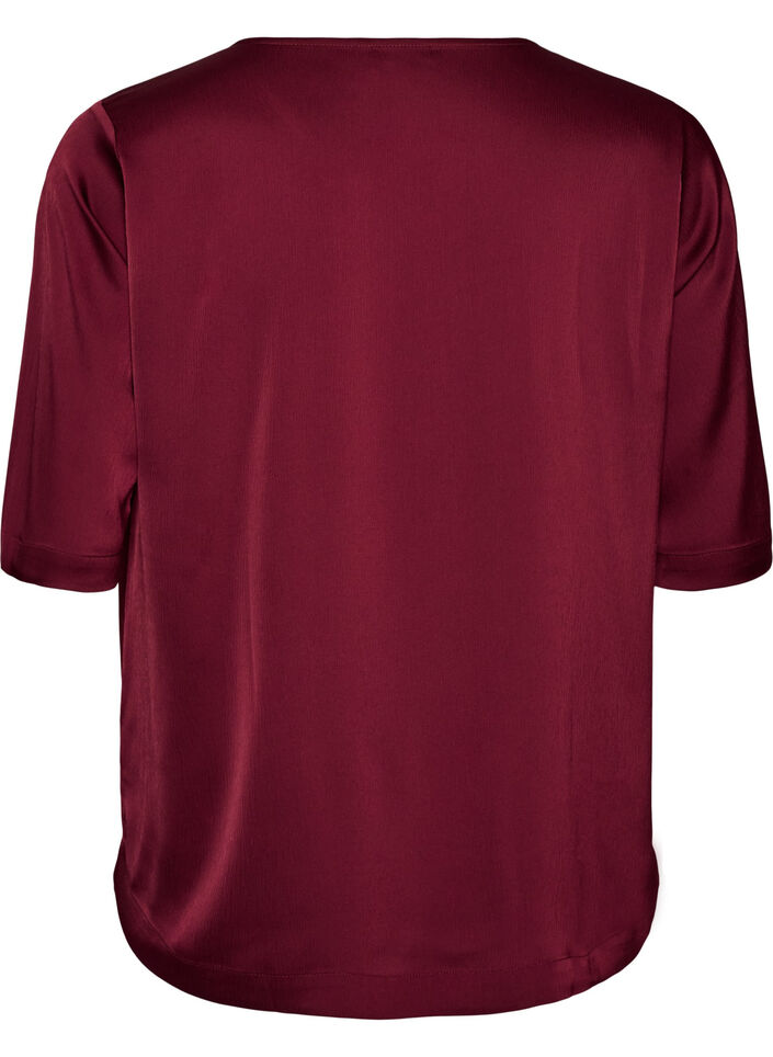 Satinbluse med albuelange &aelig;rmer, R&oslash;d, Packshot image number 1