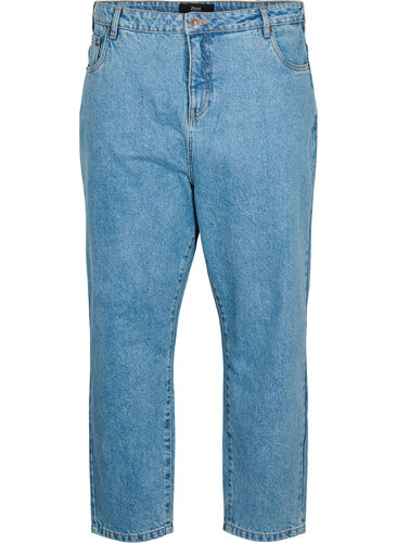 Cropped Mille jeans med høj talje, Light blue denim, Packshot image number 0