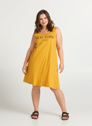 Ærmeløs bomulds kjole med a-shape, Mineral Yellow NY, Model image number 2