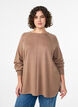 Strikbluse med rund hals og strikket m&oslash;nster, Brun, Model image number 0