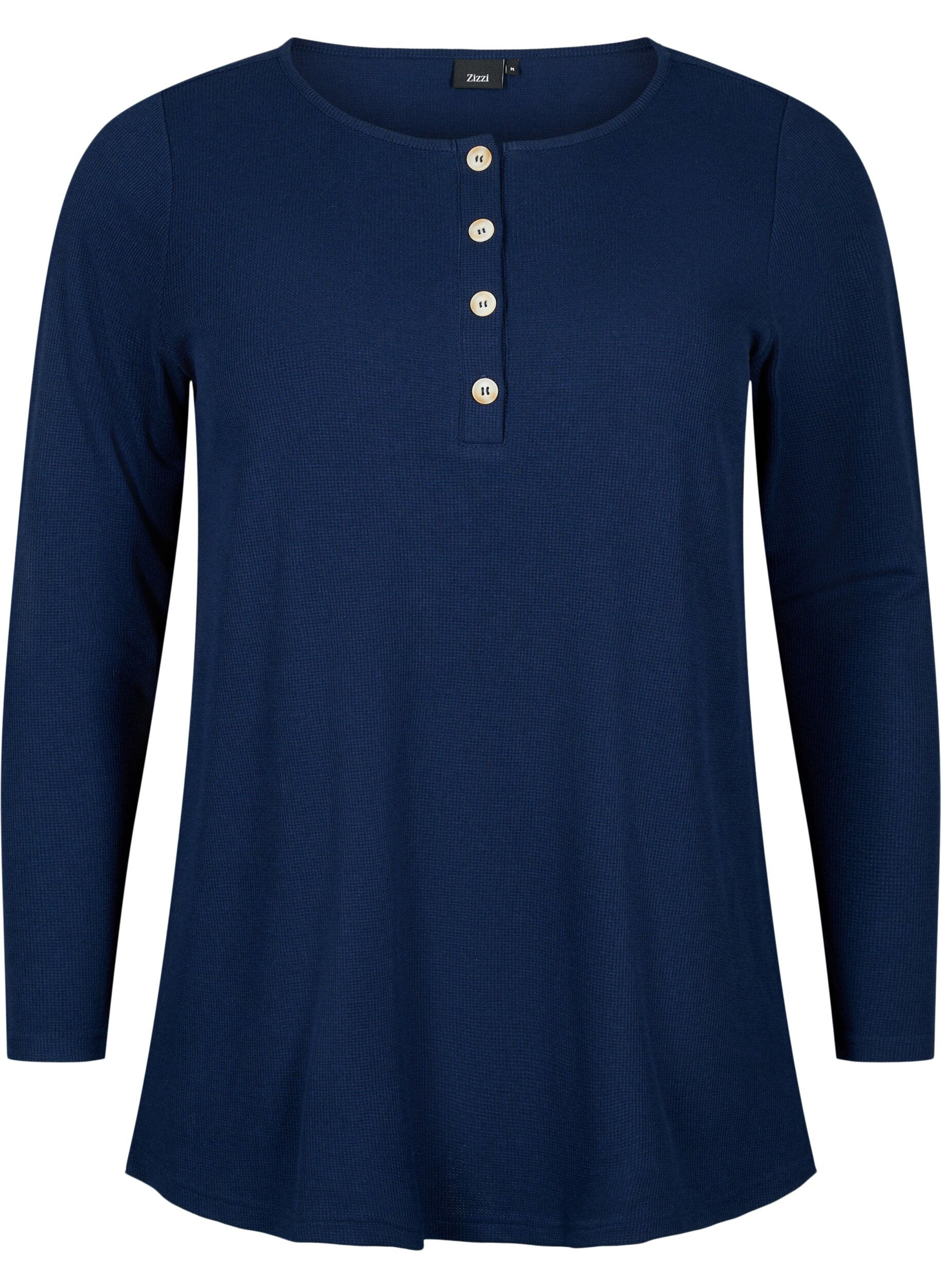 Zizzi Natbluse med lange &aelig;rmer, Navy Blazer, Packshot image number 0