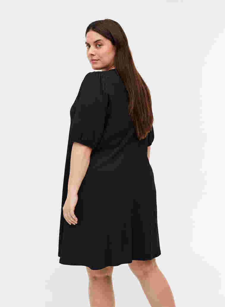 Kjole med pufærmer og v-hals, Black, Model image number 1
