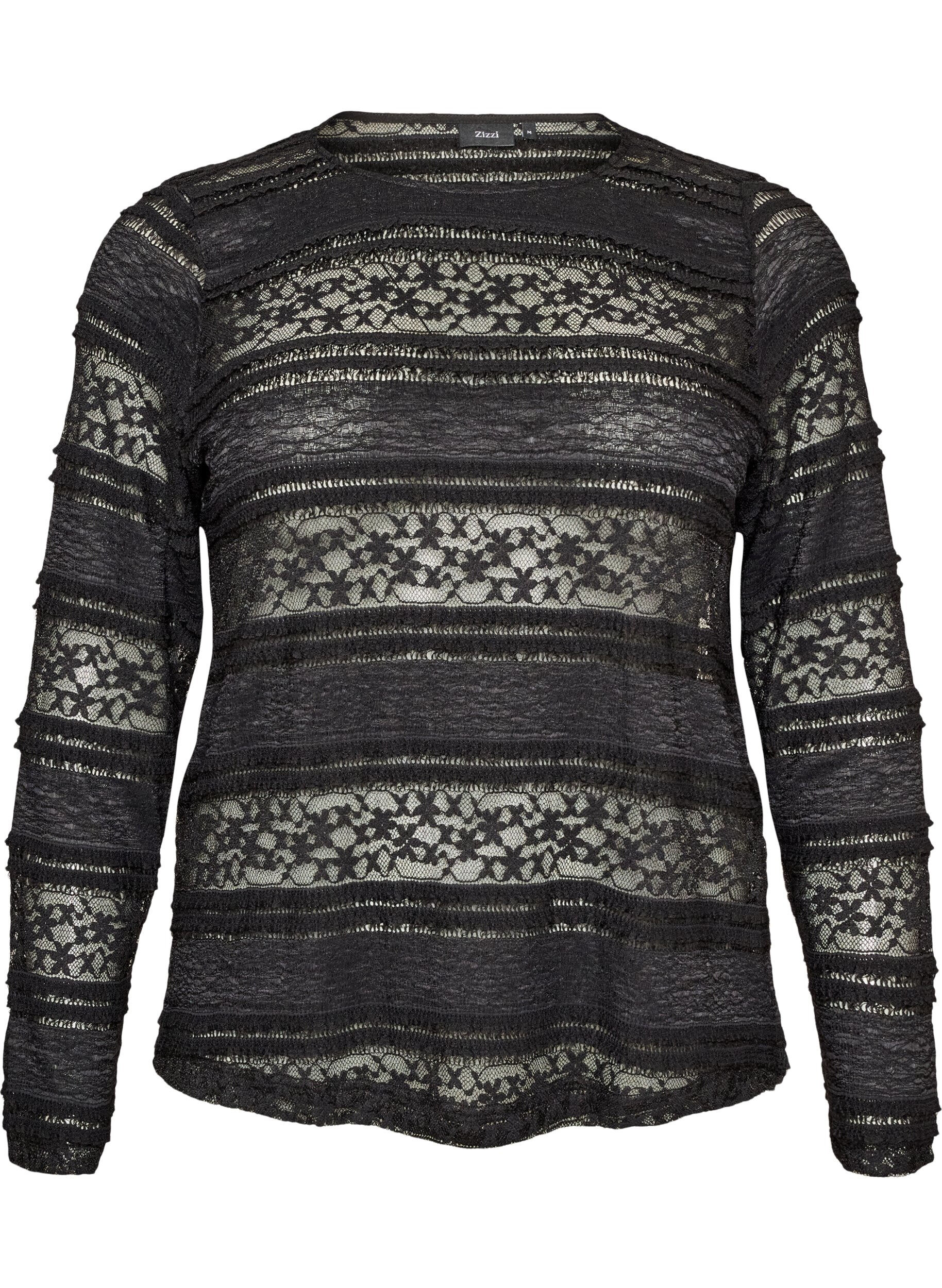 ZizziBlondebluse med lange &aelig;rmer, Sort, Packshot image number 0