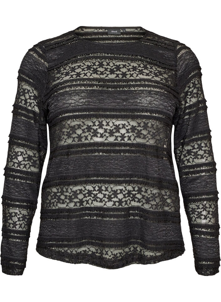 Blondebluse med lange &aelig;rmer, Sort, Packshot image number 0