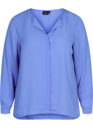Ensfarvet skjorte med v-udskæring, Ultramarine, Packshot image number 0