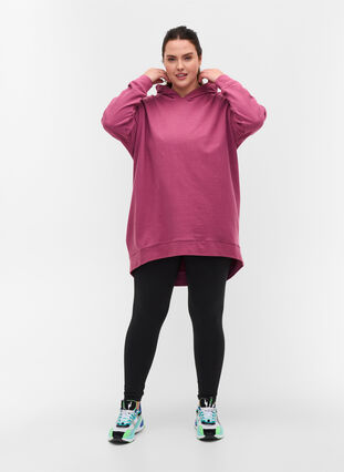 Bomulds sweatshirt med hætte og high-low, Violet Quartz, Model image number 2