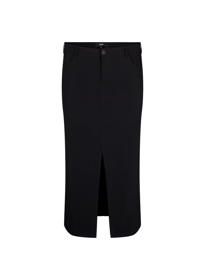 Lang nederdel med slids foran, Sort, Packshot image number 0