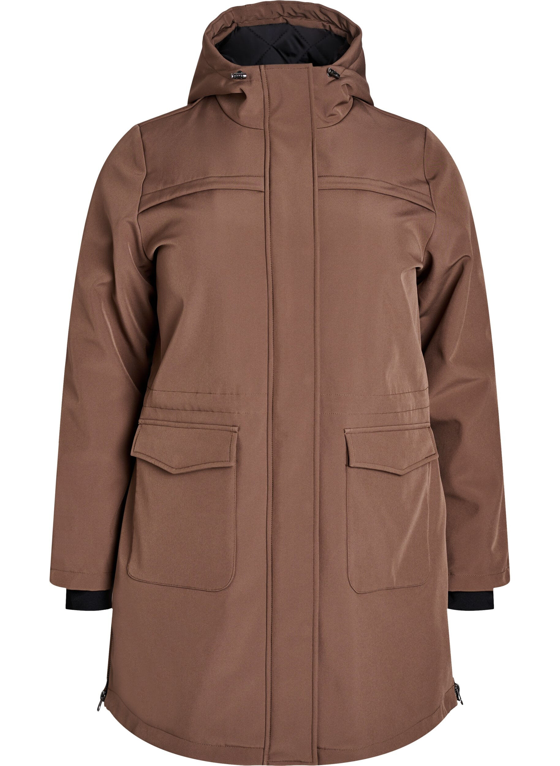 ZizziVandafvisende softshelljakke med quiltet foer, Brun, Packshot image number 0