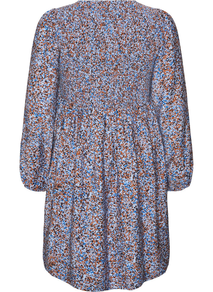 Viskosekjole med smock og all-over m&oslash;nster, Bl&aring;, Packshot image number 1
