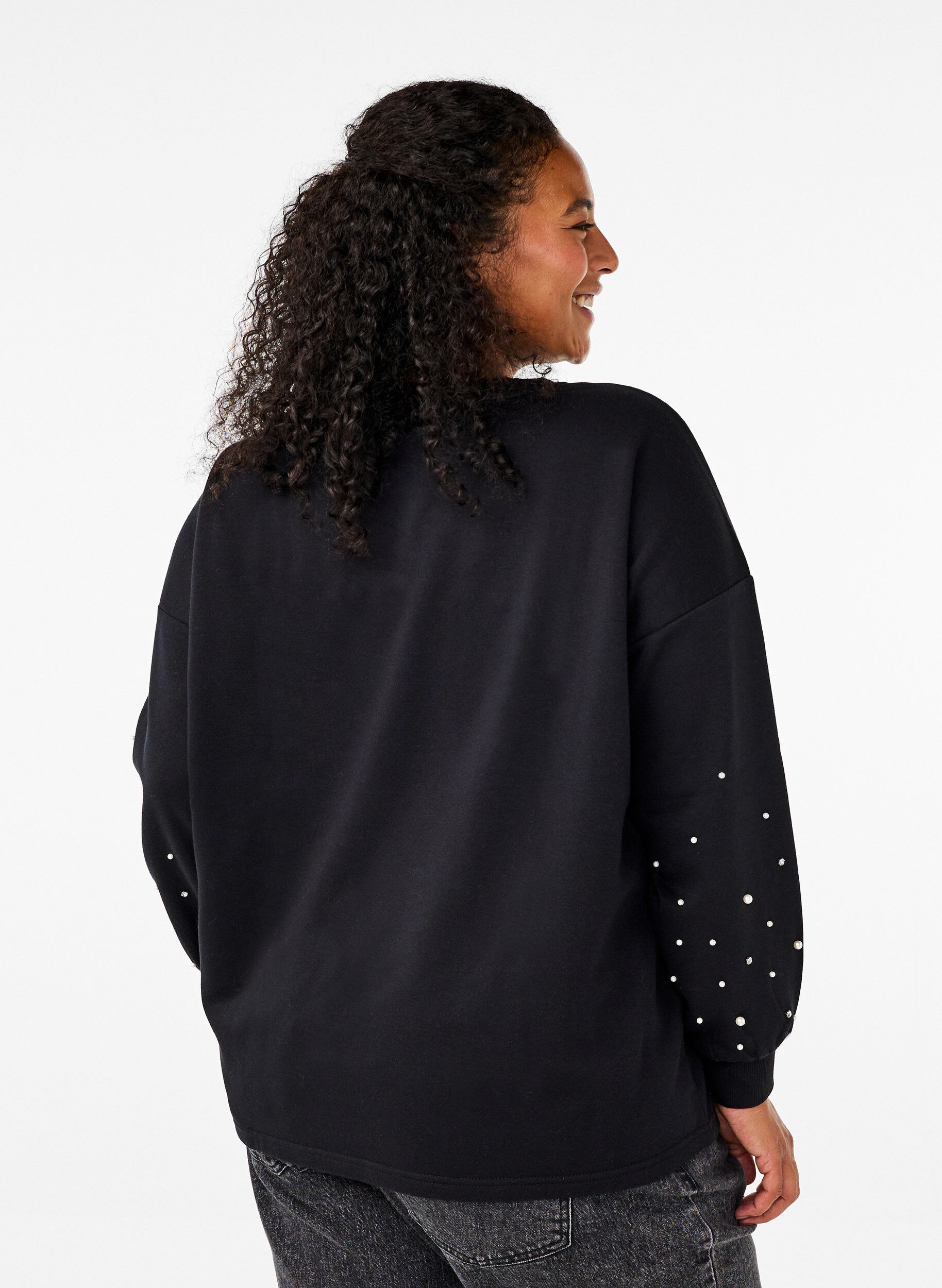 Zizzi Sweatshirt med perler, Black, Model image number 1