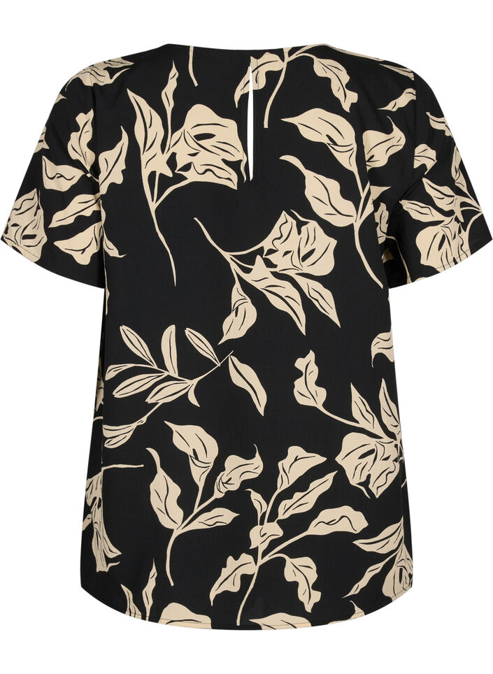 FLASH - Kortærmet bluse med print, Black Off White Fl., Packshot image number 1