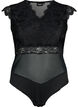 Bodystocking med blonder og v-udskæring, Black, Packshot image number 0