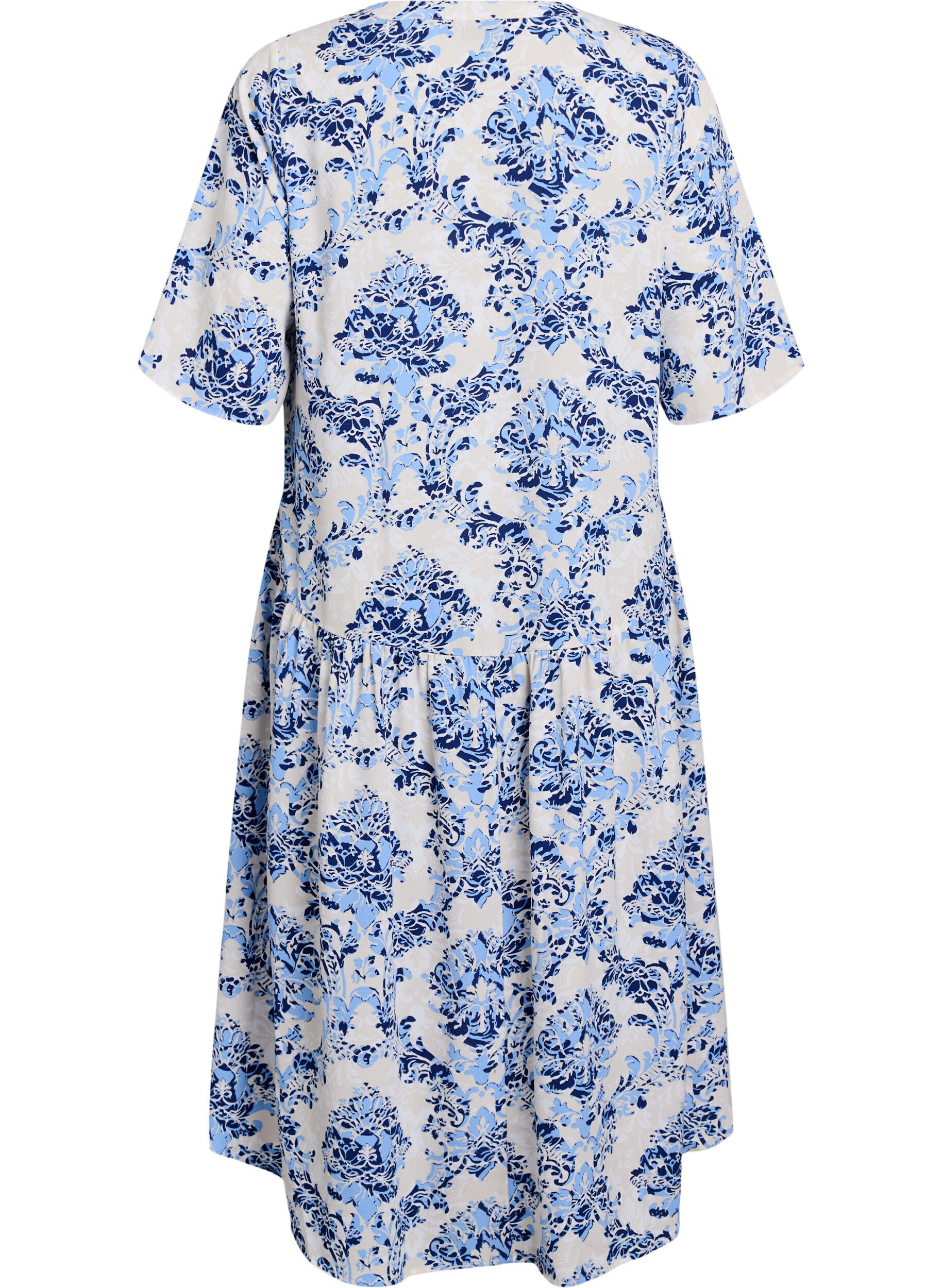 Zizzi Midikjole med A-facon og korte &aelig;rmer, Beige, Packshot image number 1