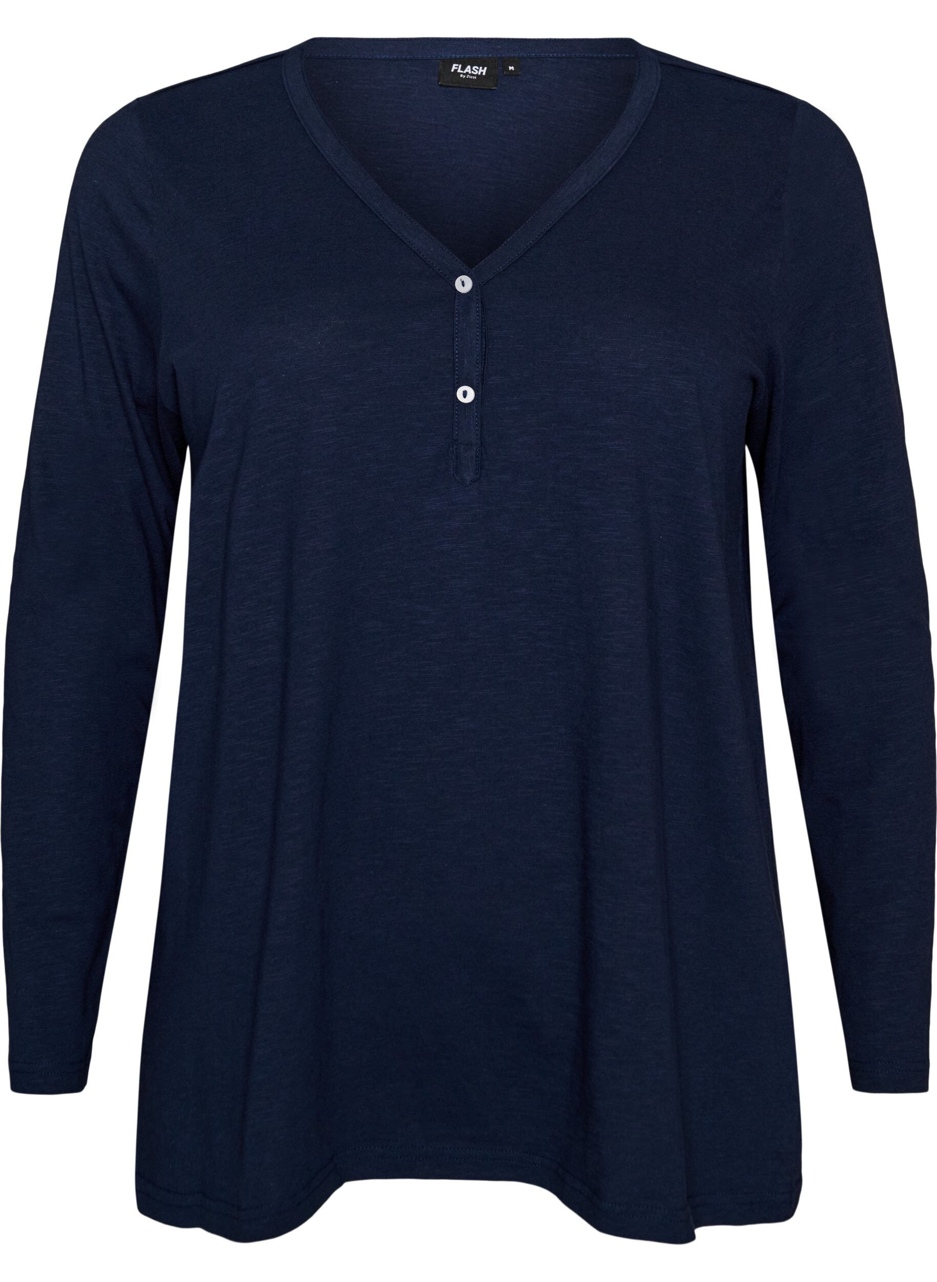 ZizziLang&aelig;rmet t-shirt med V-hals og knapper, Bl&aring;, Packshot image number 0
