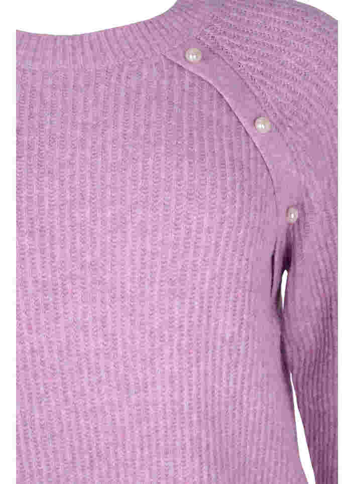 Meleret striktrøje med perleknapper, Purple Mel., Packshot image number 2