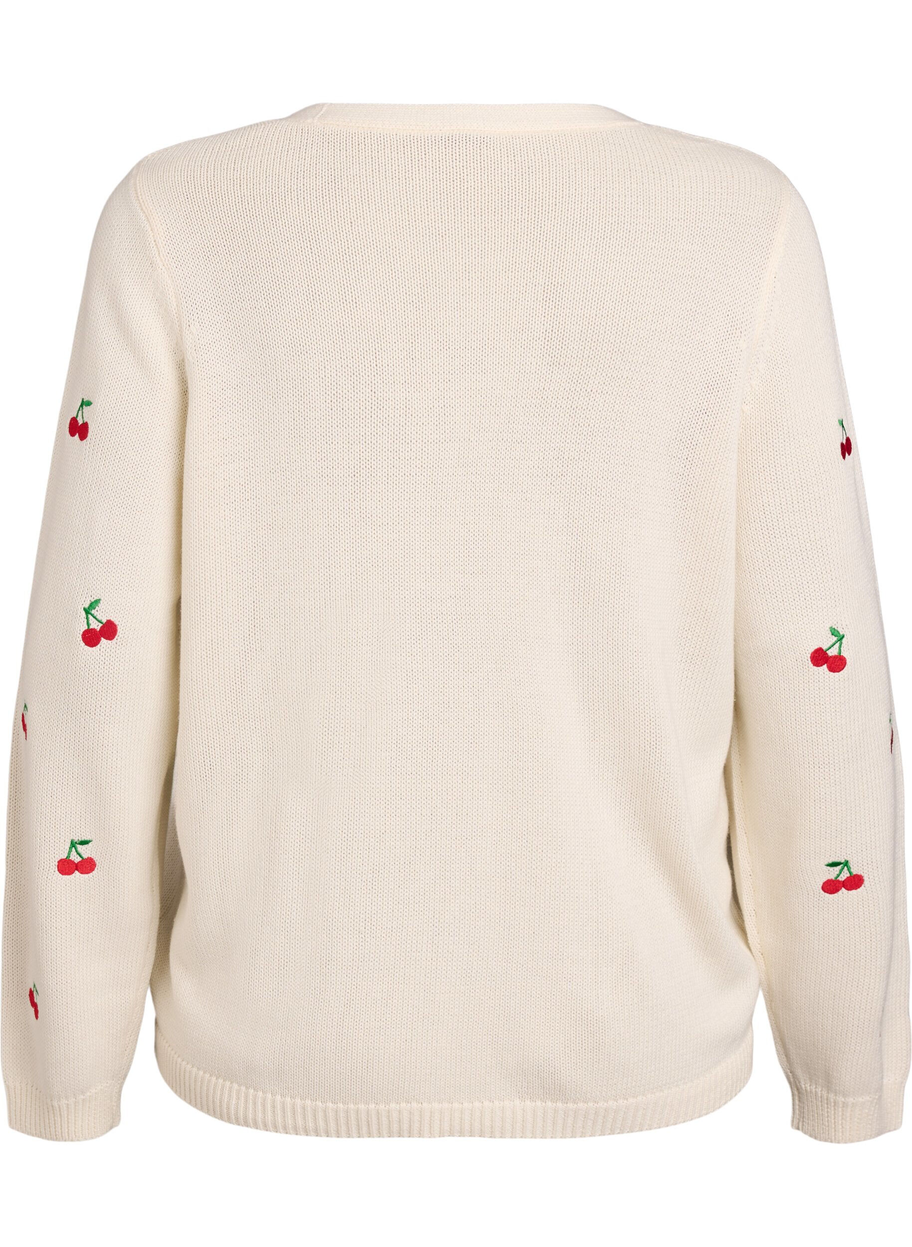 Zizzi Strikket cardigan med kirseb&aelig;rbroderi, Vanilla, Packshot image number 1