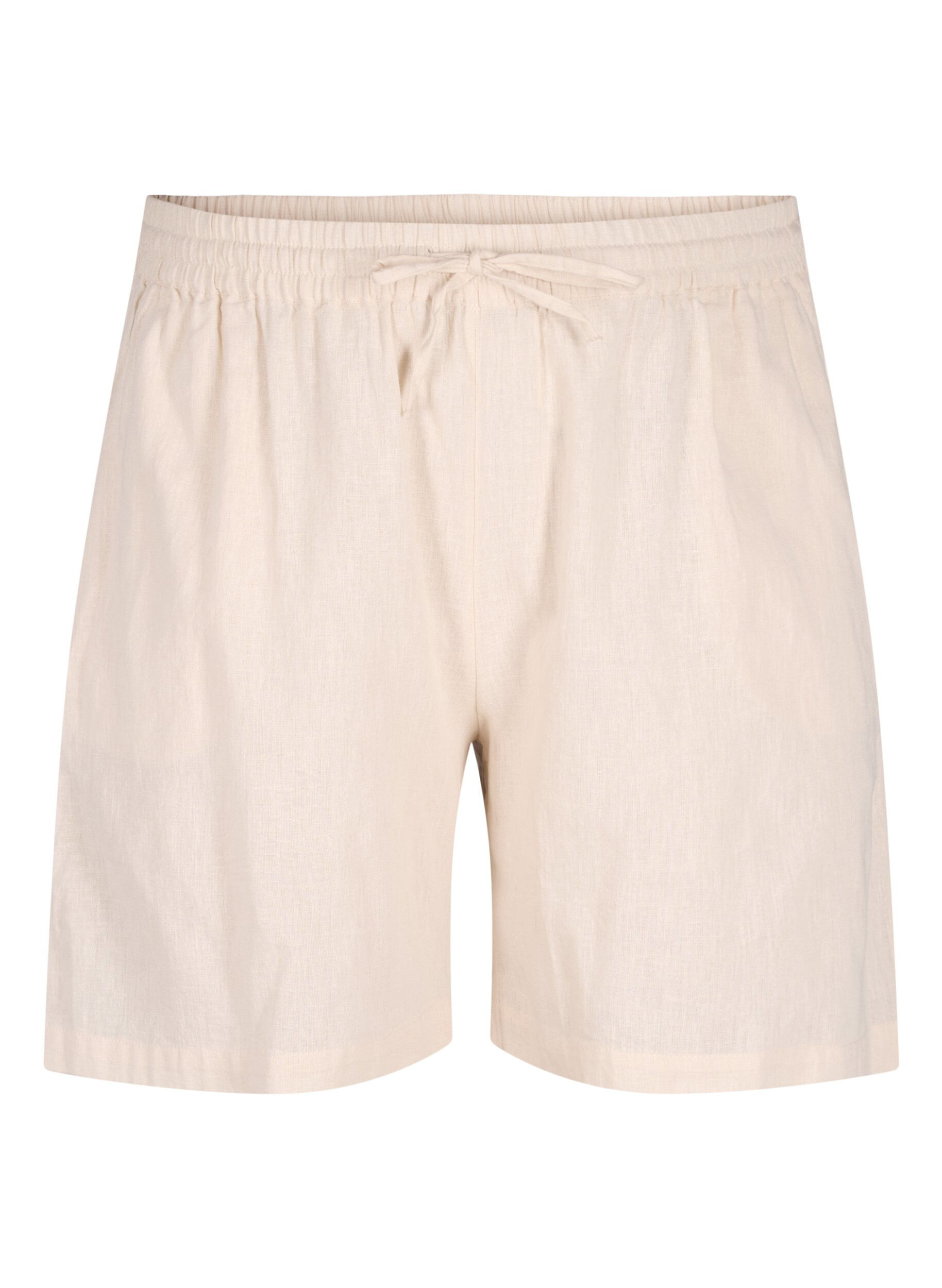 Zizzi L&oslash;se shorts i bomuldsmix med h&oslash;r, Sandshell, Packshot image number 0