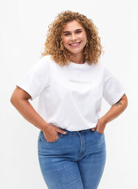 Økologisk bomulds t-shirt med tekst, White HARMONY, Model