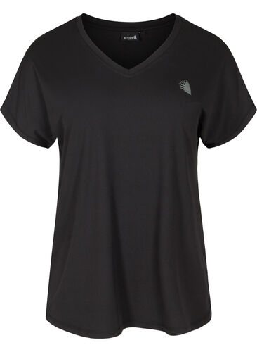 Kortærmet trænings t-shirt med v-udskæring, Black, Packshot image number 0
