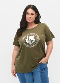 T-shirt i økologisk bomuld med print, Ivy G. W. Silver LA, Model