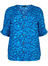 Viskosebluse med knapper, Blue Small Flower