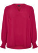 Bluse med smock manchetter og V-udsk&aelig;ring, R&oslash;d, Packshot image number 0