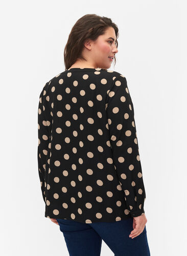 FLASH - Langærmet bluse med print, Black Brown Dot, Model image number 1