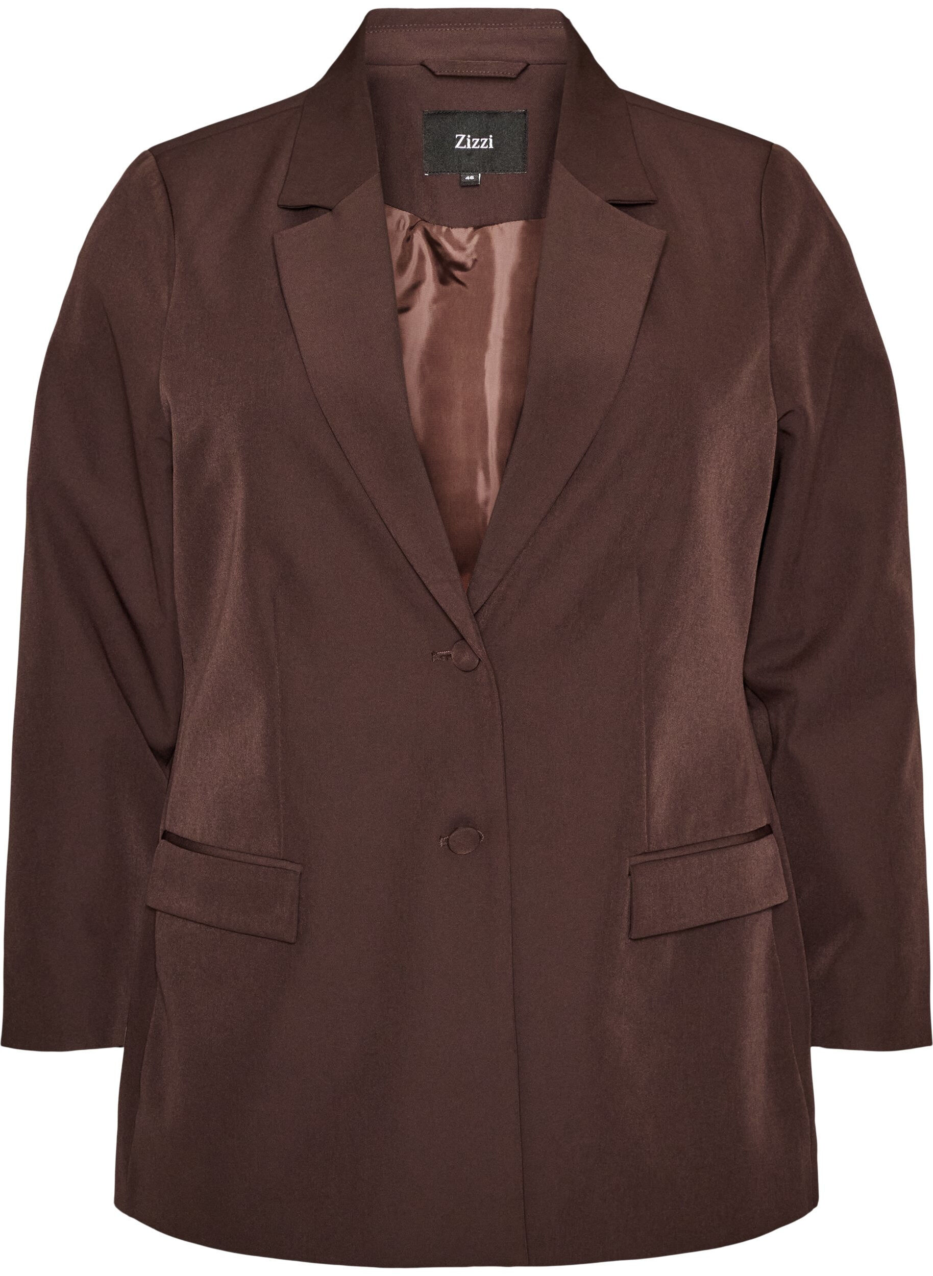 ZizziKlassisk blazer med knaplukning, Brun, Packshot image number 0