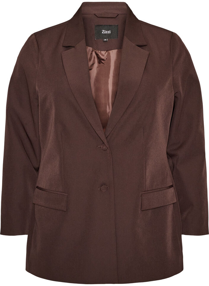 Klassisk blazer med knaplukning, Brun, Packshot image number 0