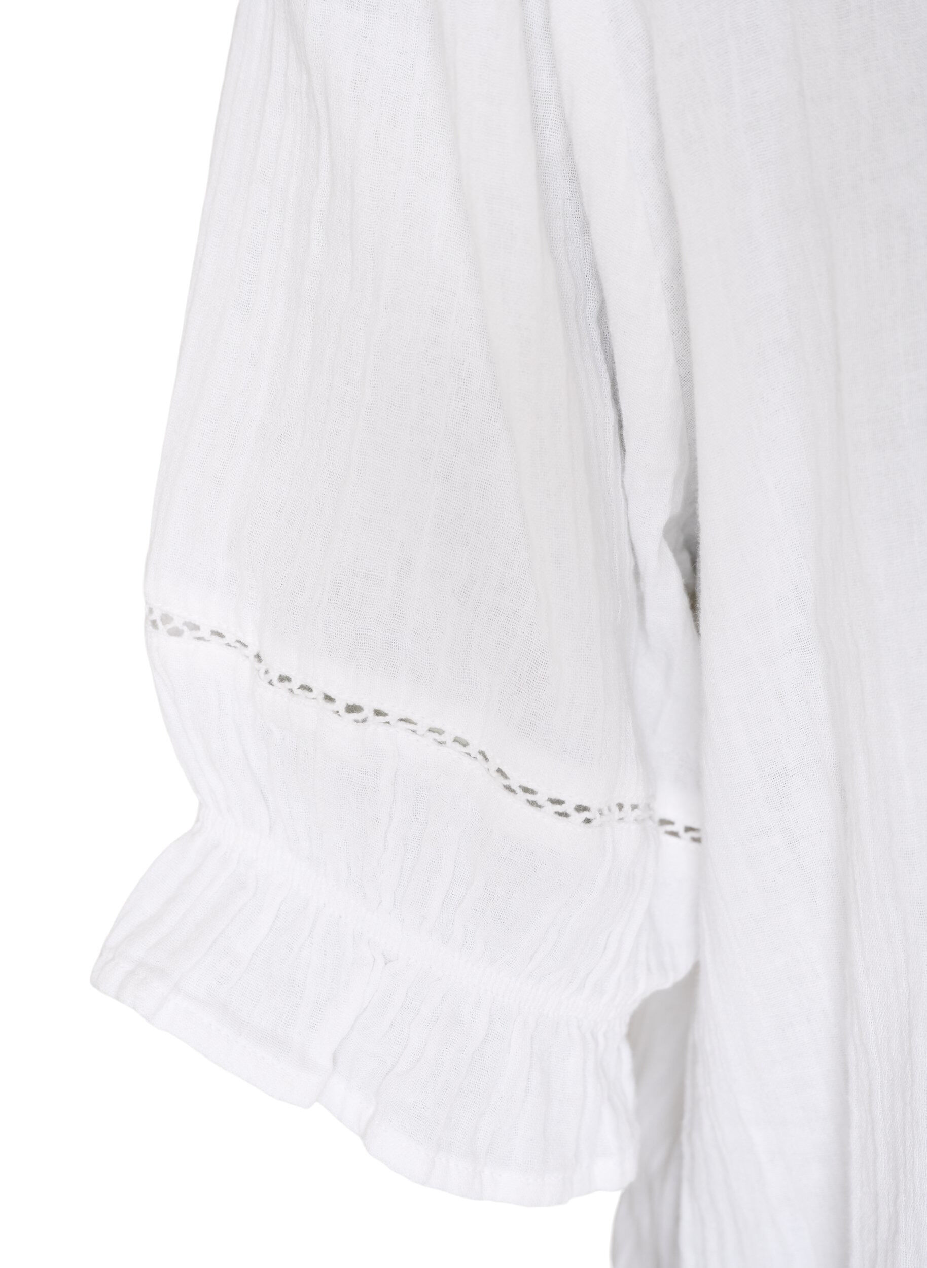 ZizziKort&aelig;rmet bluse i bomuldsmusselin med crochetb&aring;nd, Hvid, Packshot image number 3
