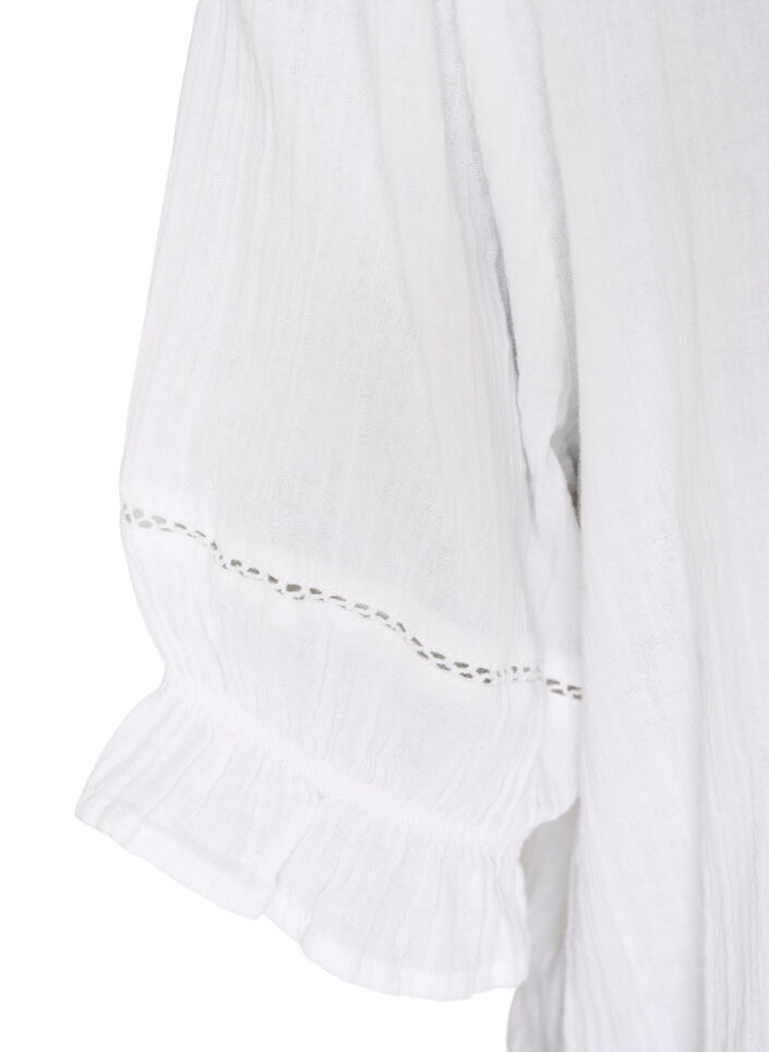 Kort&aelig;rmet bluse i bomuldsmusselin med crochetb&aring;nd, Hvid, Packshot image number 3