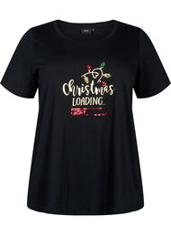 Jule t-shirt med pailletter, Black W. Loading