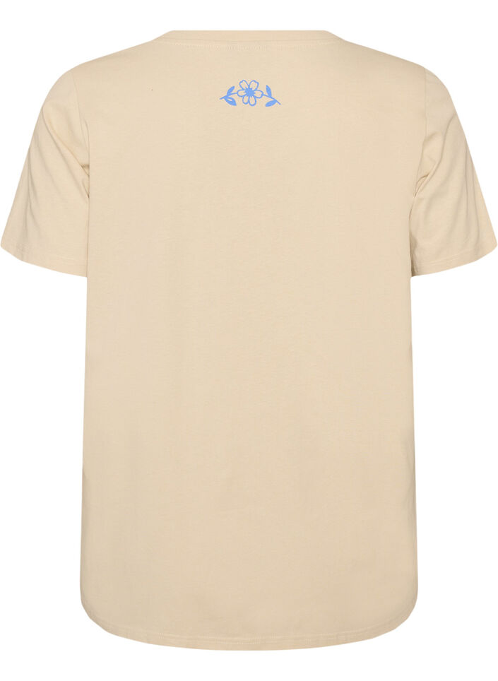 T-shirt i bomuld med printmotiv, Beige, Packshot image number 1