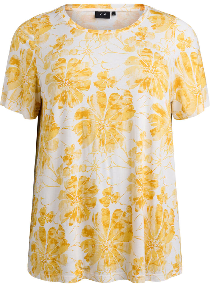 T-shirt med blomsterprint, Gul, Packshot image number 0