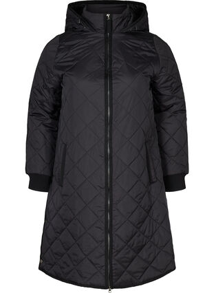 Quiltet jakke med hætte, Black, Packshot image number 0