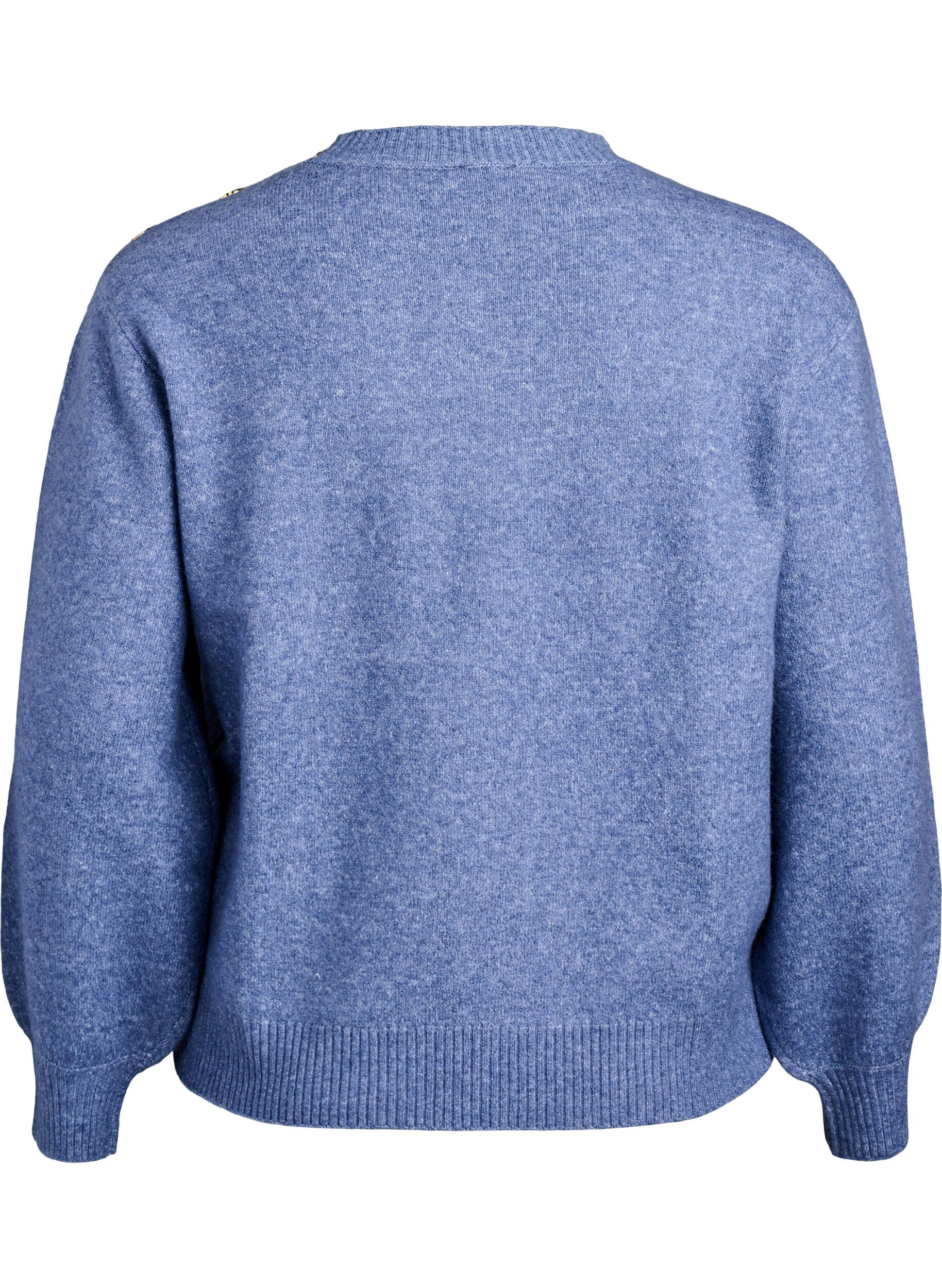 ZizziStrikbluse med knapdetalje, Bl&aring;, Packshot image number 1