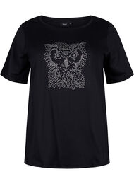 T-shirt med nitter i økologisk bomuld, Black Owl