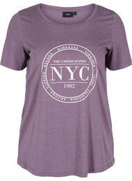 Meleret t-shirt med tryk og korte ærmer, Vintage Violet Mel.