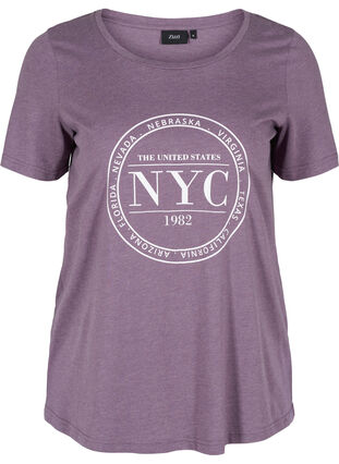 Meleret t-shirt med tryk og korte ærmer, Vintage Violet Mel., Packshot image number 0