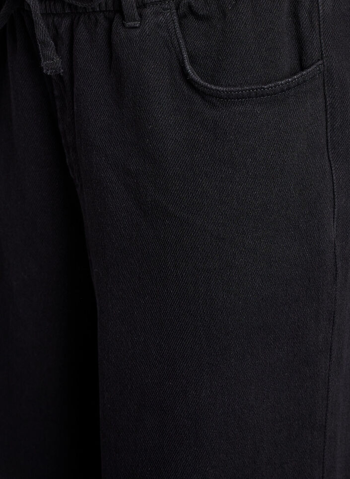 Loose fit jeans med elastisk talje og bindeb&aring;nd, Sort, Packshot