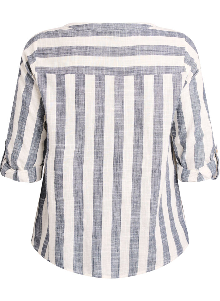 Skjortebluse i bomuld med V-udsk&aelig;ring, Bl&aring;, Packshot image number 1