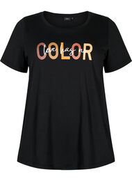 T-shirt i bomuld med print, Black COLOR