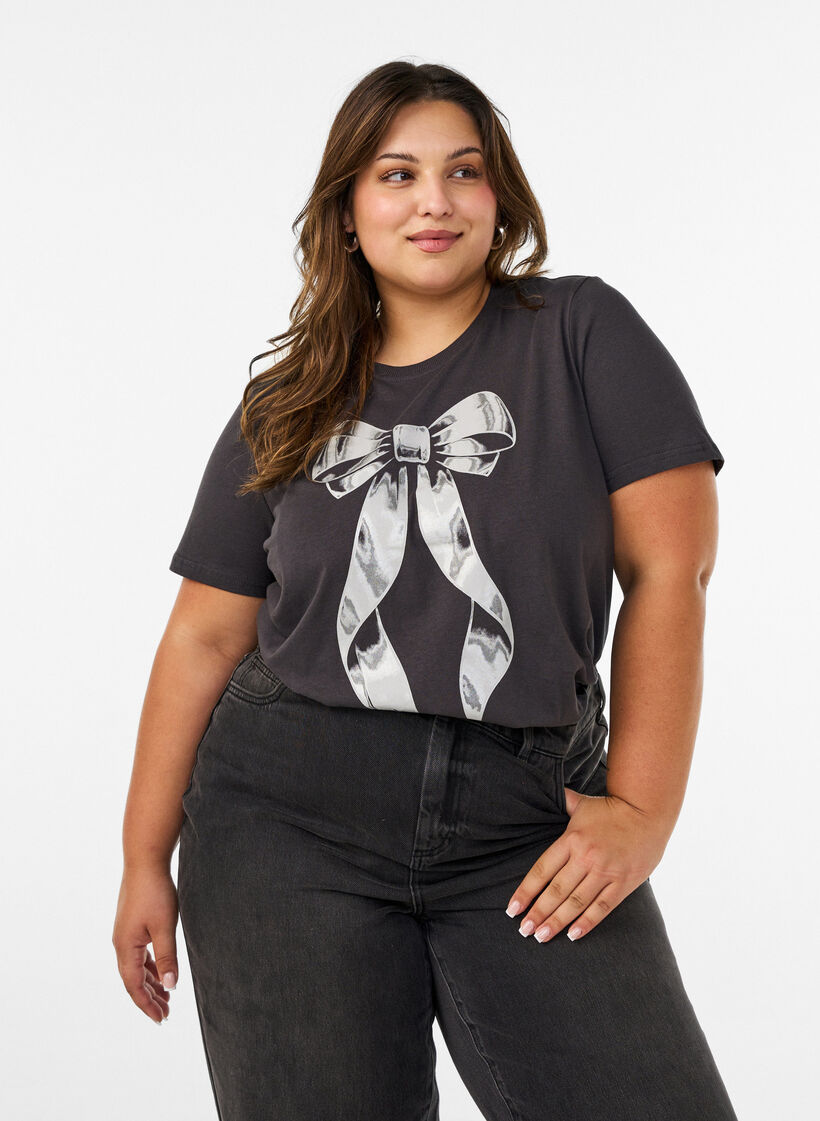 T-shirt i bomuld med frontmotiv, Gr&aring;, Model image number 0