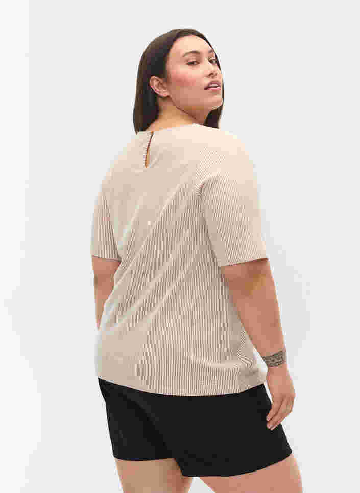 Stribet bluse med 3/4 ærmer, Pecan Brown Stripe, Model image number 1