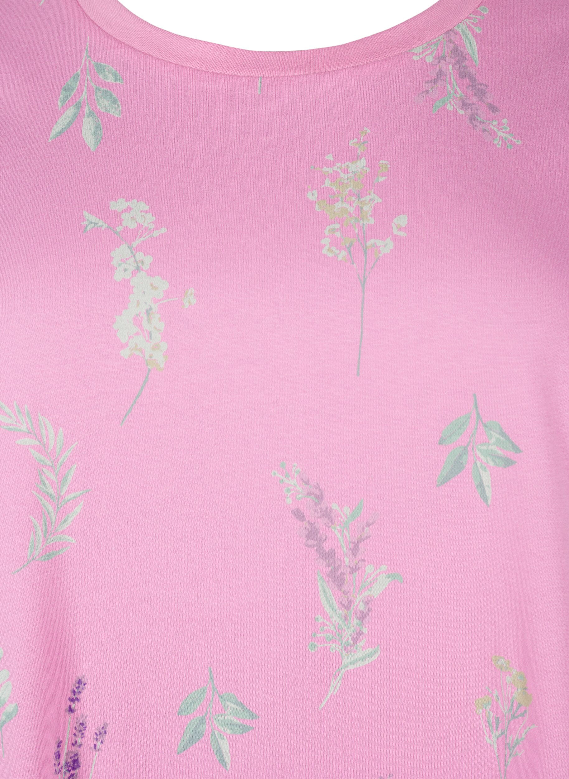 Zizzi T-shirt i &oslash;kologisk bomuld med blomsterprint, Rosebloom W. Flower, Packshot image number 2