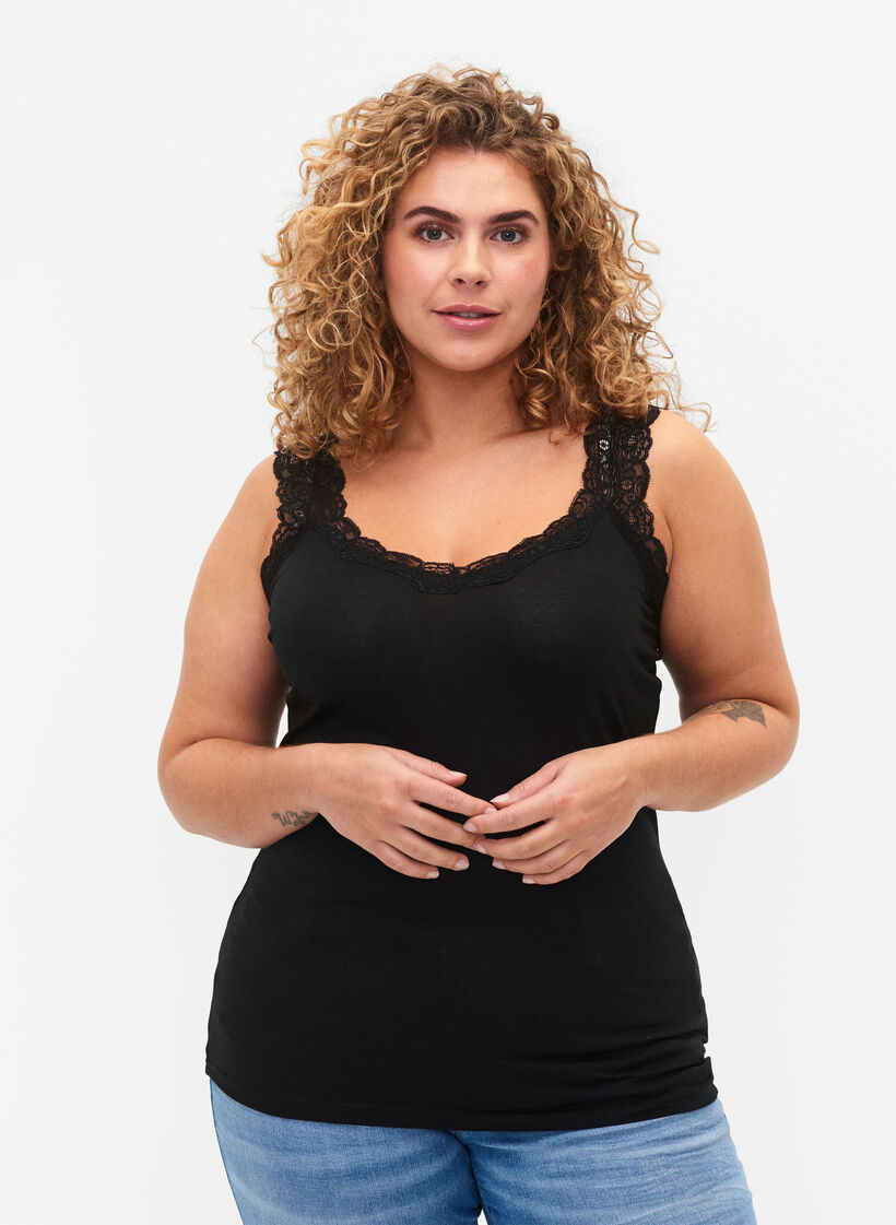 2-pak top med blonder, Black / Black, Model image number 0